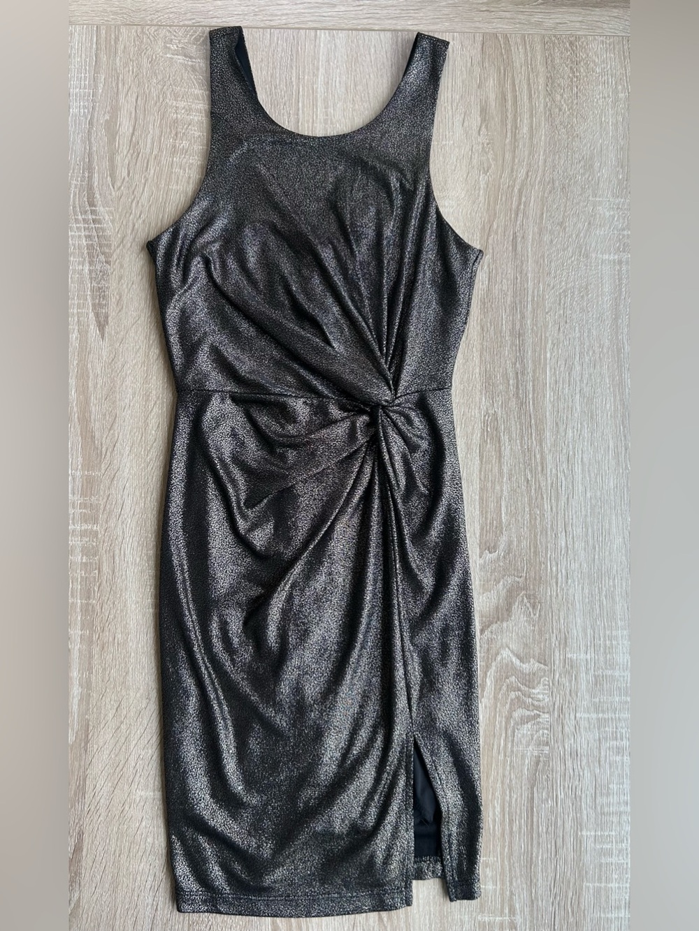 Astr Shimmery Black Twist-Drape Mini Dress Metallic Glitter Shiny XS Revolve